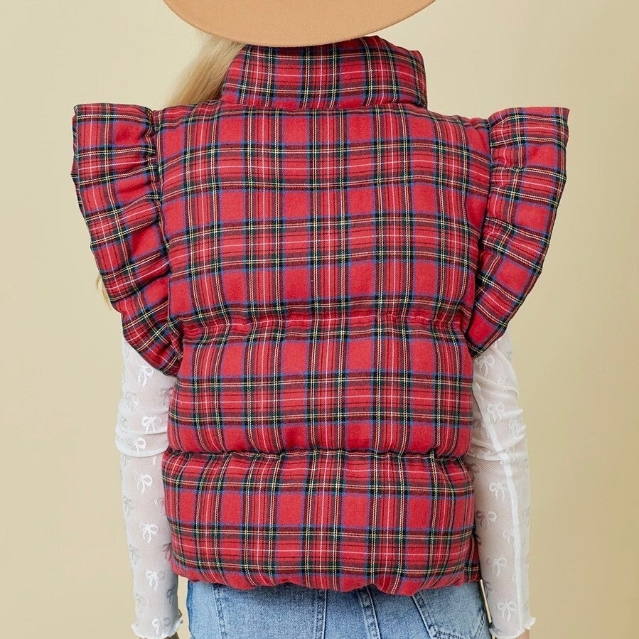 Red plaid puffer vest new arrivals